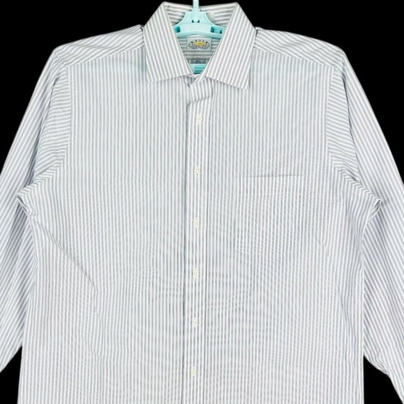 Eagle Men's Striped Button-Down White/Blue Shirt Size 16.5 34/35 French Cuff - Picture 3 of 9